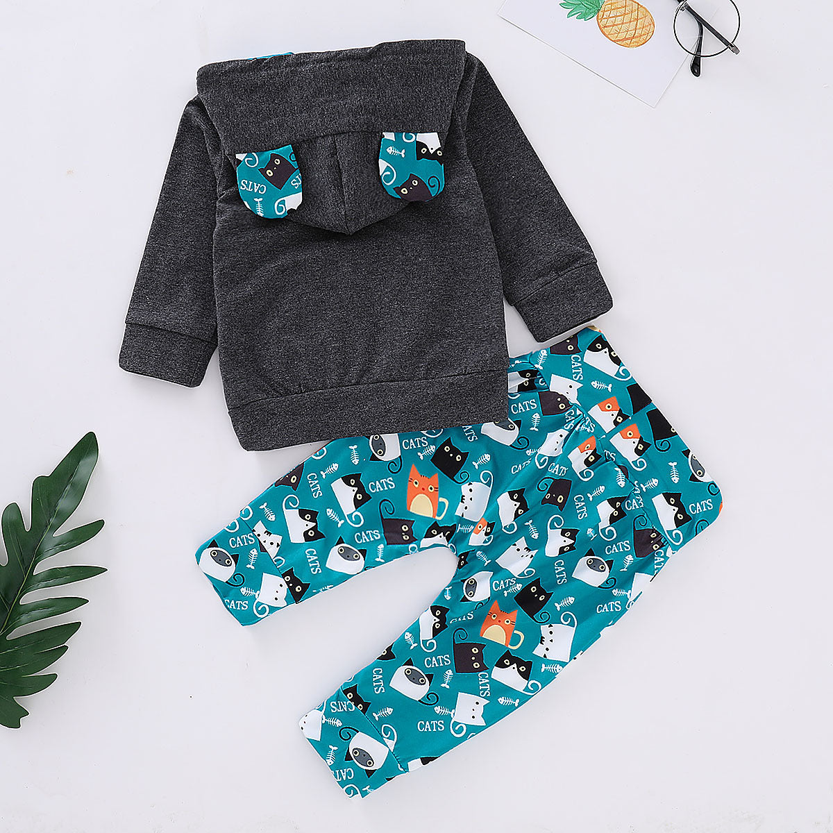 Baby Cat Print Outfit Set – Soft 100% Cotton Top & Trousers (70–100cm)
