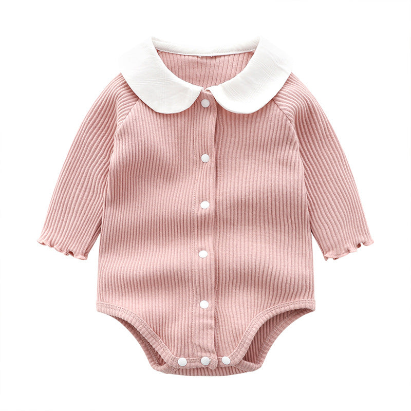 Baby Girl Stretch Bodysuit – Soft 95% Cotton Knit Romper in White & Pink (59–80cm)