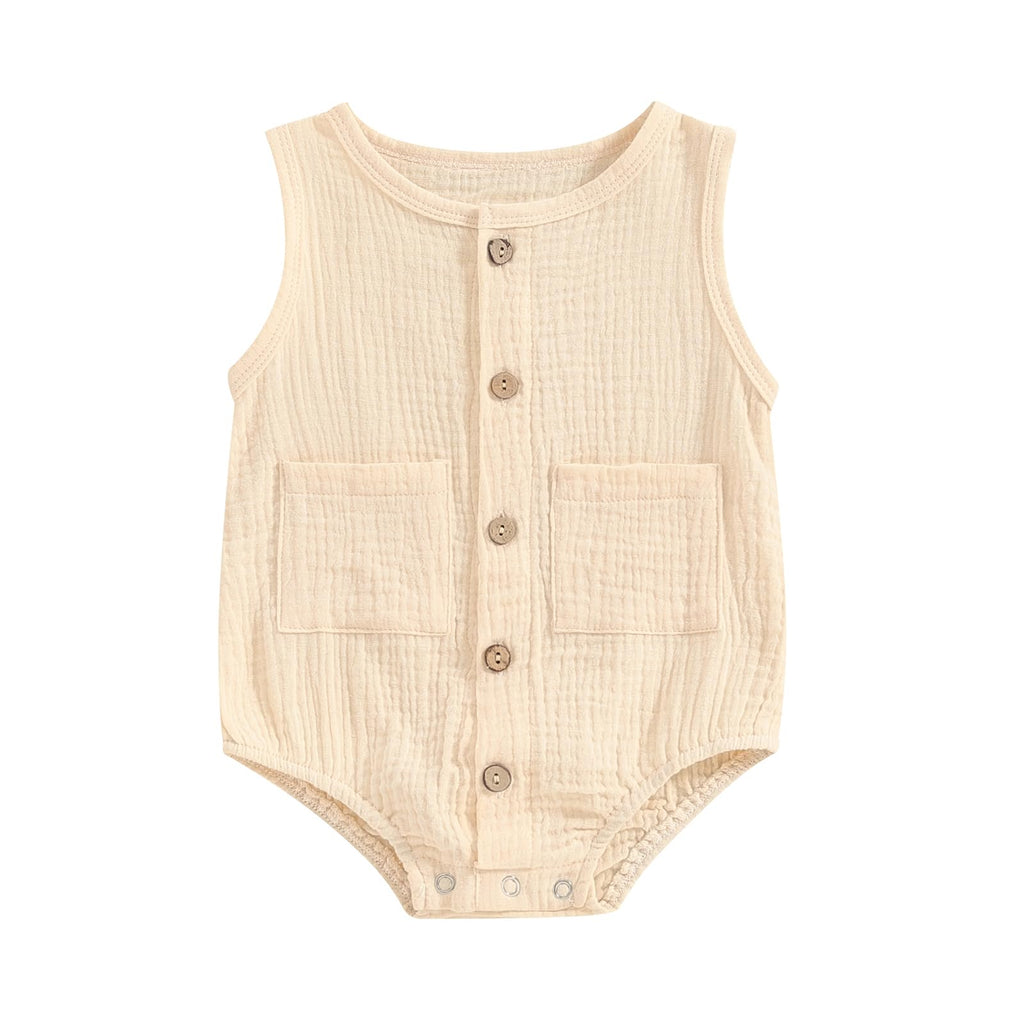 Newborn Baby Sleeveless Romper | Button-Down Tank Jumpsuit