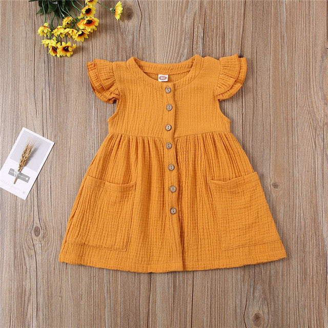 Girls' Summer Dress with Ruffles & Pockets — Cotton Linen