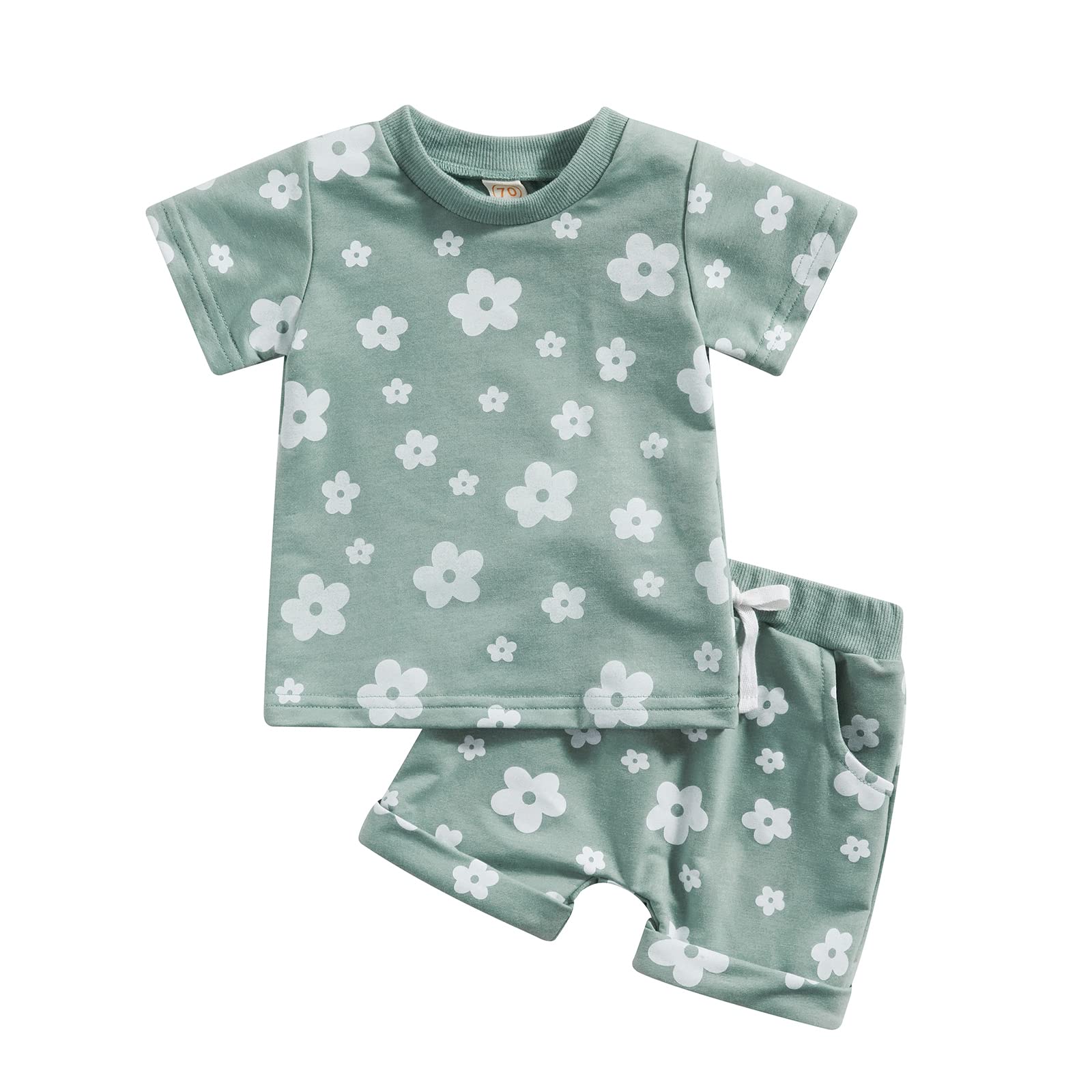 Baby Girl Floral Summer Set — Short Sleeve T-Shirt & Drawstring Shorts, 2-Piece