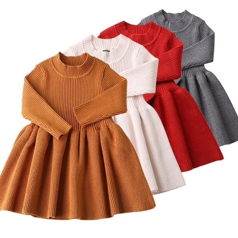Girls' Knitted Dress & Sweater Set – Soft Cotton Outfit for Babies & Toddlers (66–100cm)