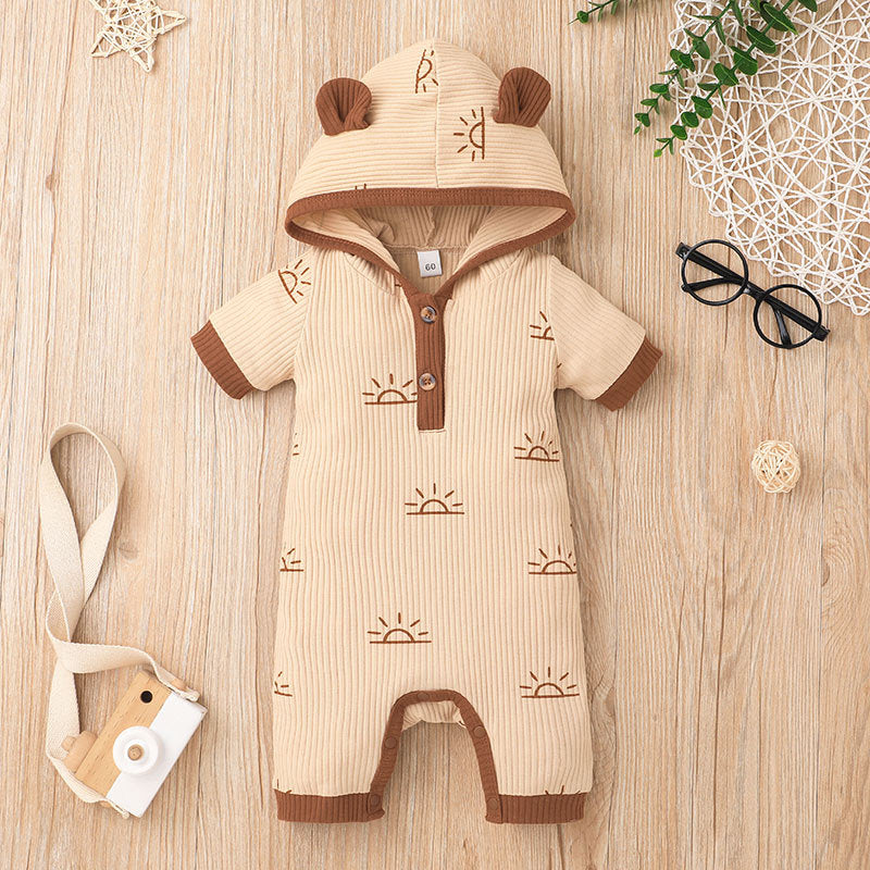 Baby & Kids Hooded Striped Jumpsuit – Soft Cotton Romper in 4 Colors (60–100cm)