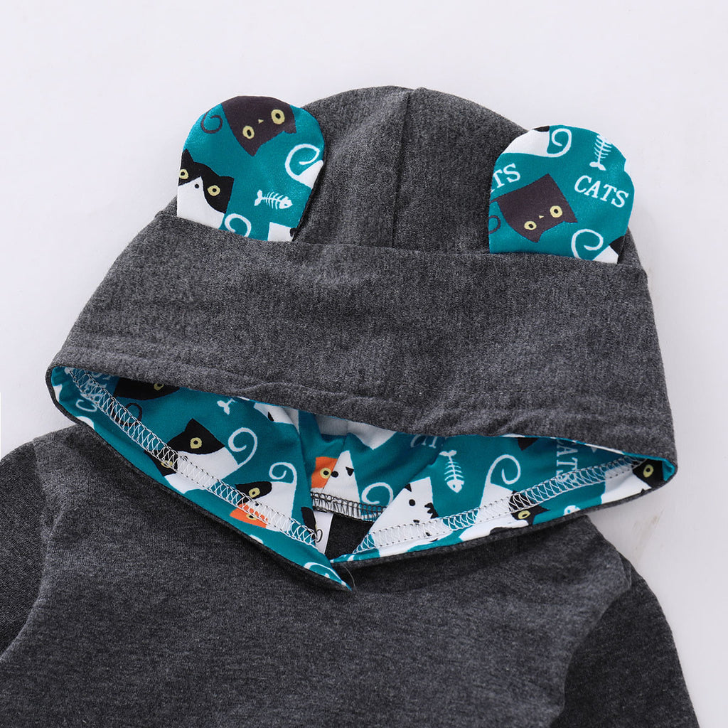 Baby Cat Print Outfit Set – Soft 100% Cotton Top & Trousers (70–100cm)
