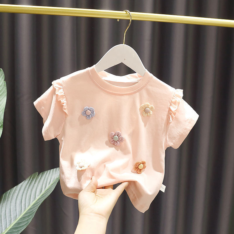 Girls' Summer Cotton Top – Lightweight Floral & Print Tee for Toddlers (80–130cm)