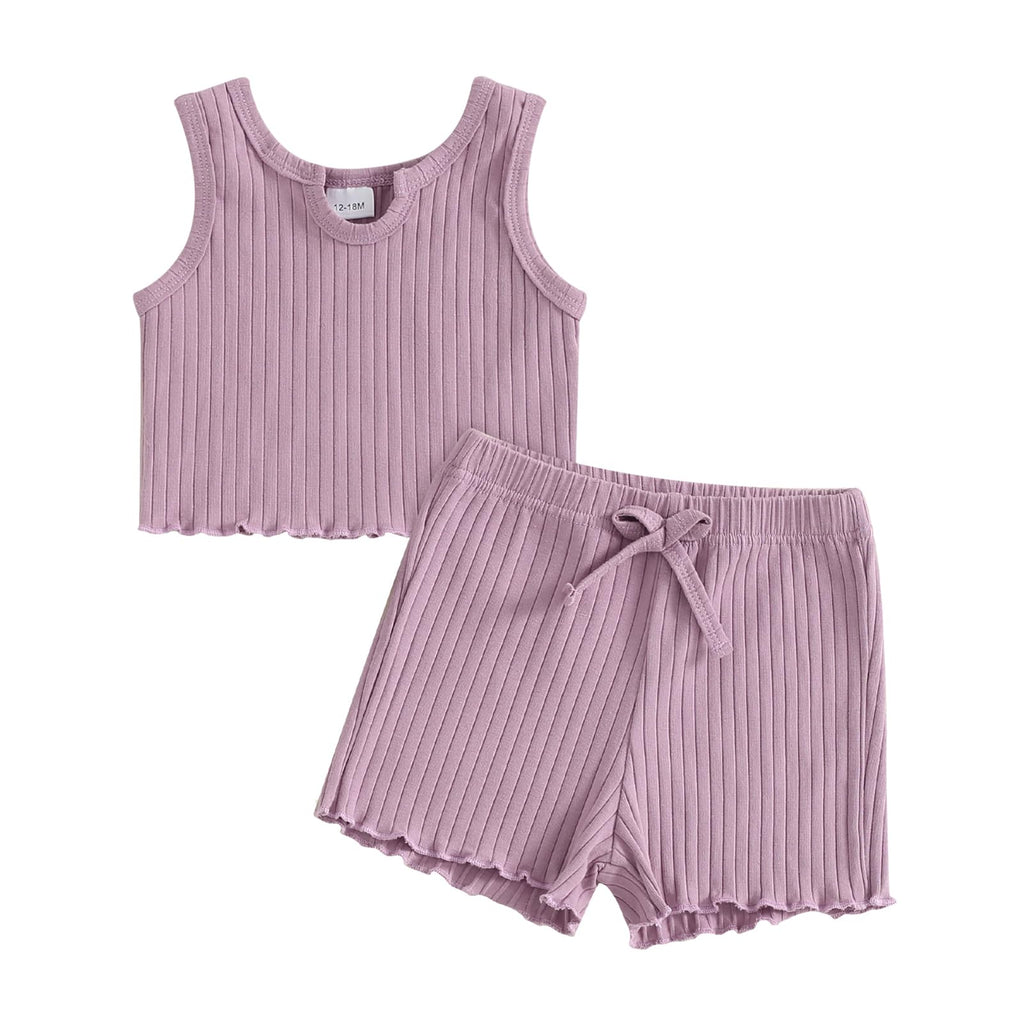 Baby Girl Ribbed Knit Vest & Shorts Set — 2-Piece Summer Outfit