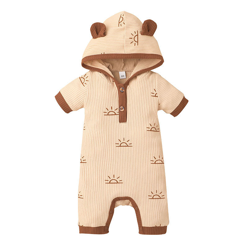 Baby & Kids Hooded Striped Jumpsuit – Soft Cotton Romper in 4 Colors (60–100cm)