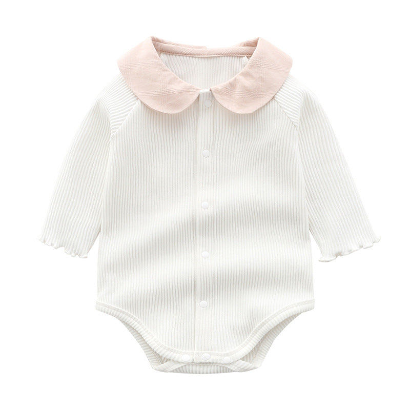 Baby Girl Stretch Bodysuit – Soft 95% Cotton Knit Romper in White & Pink (59–80cm)