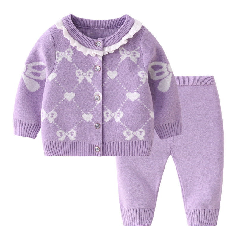 Baby Girl Lace Outfit Set | Plaid & Floral | Long Sleeve | Ages 2-24M | Purple, Pink & Sky Blue