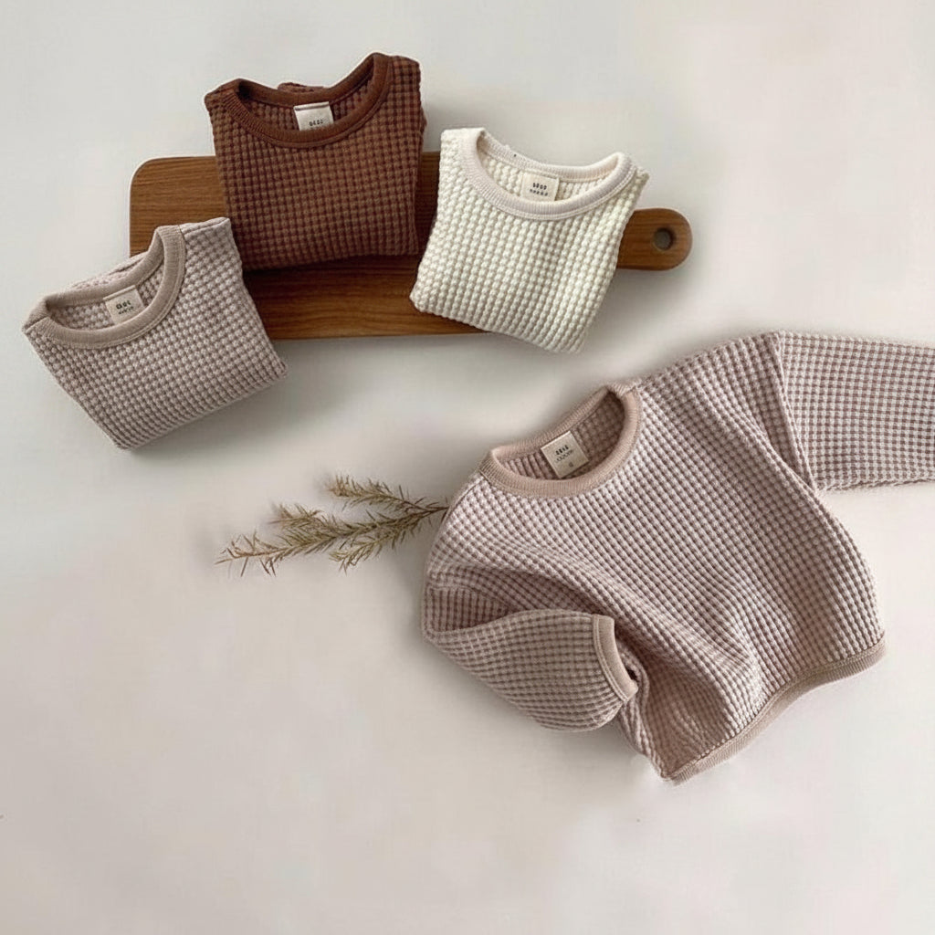 Baby & Toddler Waffle Knit Pullover T-Shirt | Cotton | Spring & Autumn