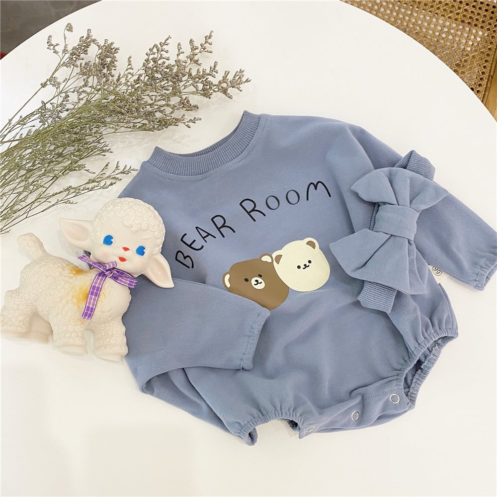 Cute Bear One-Piece Romper with Headband for Babies
