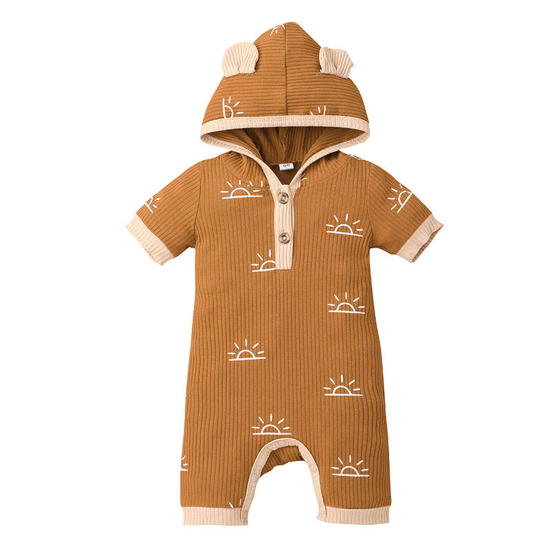 Baby & Kids Hooded Striped Jumpsuit – Soft Cotton Romper in 4 Colors (60–100cm)