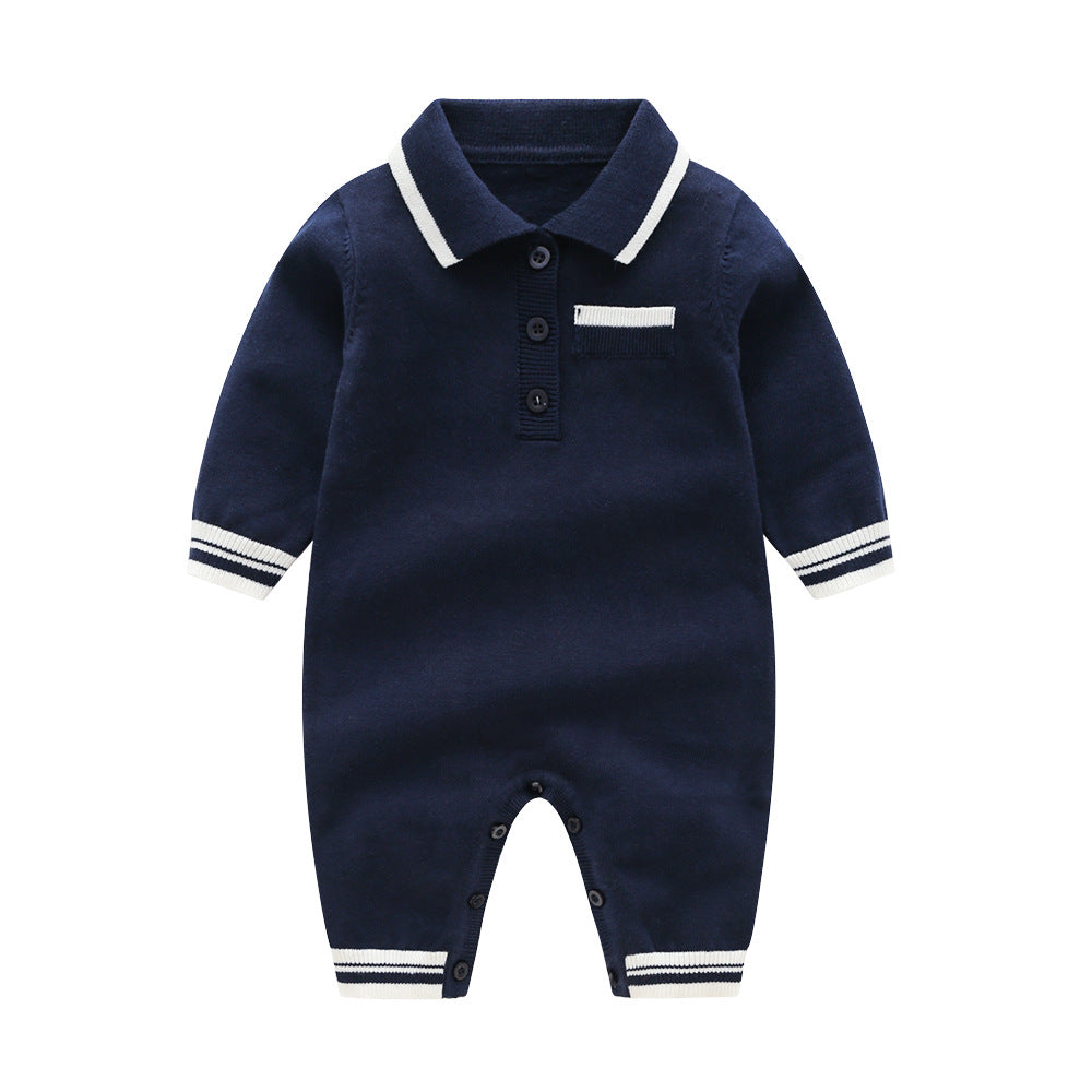 Baby Knitted Romper | 100% Cotton | Autumn Collection | Light Blue, Dark Blue & White
