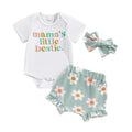 Mama’s Little Bestie Baby Girl Set — Romper, Daisy Shorts & Headband, 3-Piece
