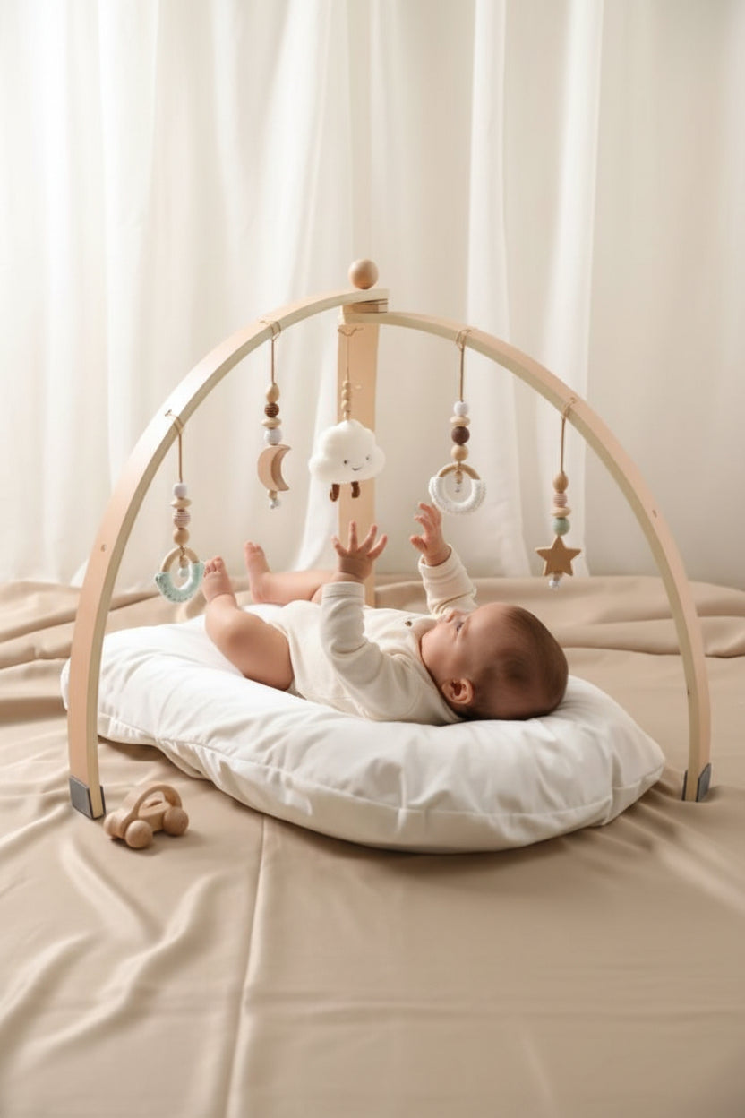 Natural Wooden Baby Gym | Sensory Play Frame for Newborns & Infants