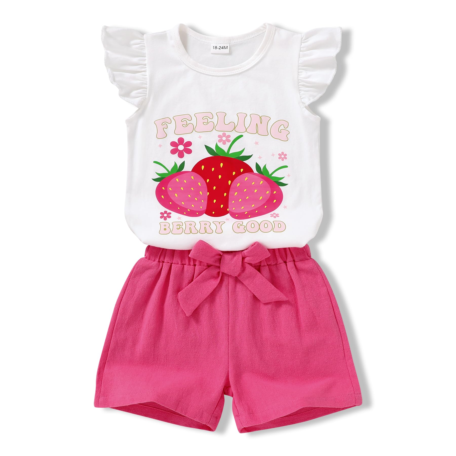 Baby Girl Summer Set — Ruffle T-Shirt & Bowknot Shorts, Strawberry Print