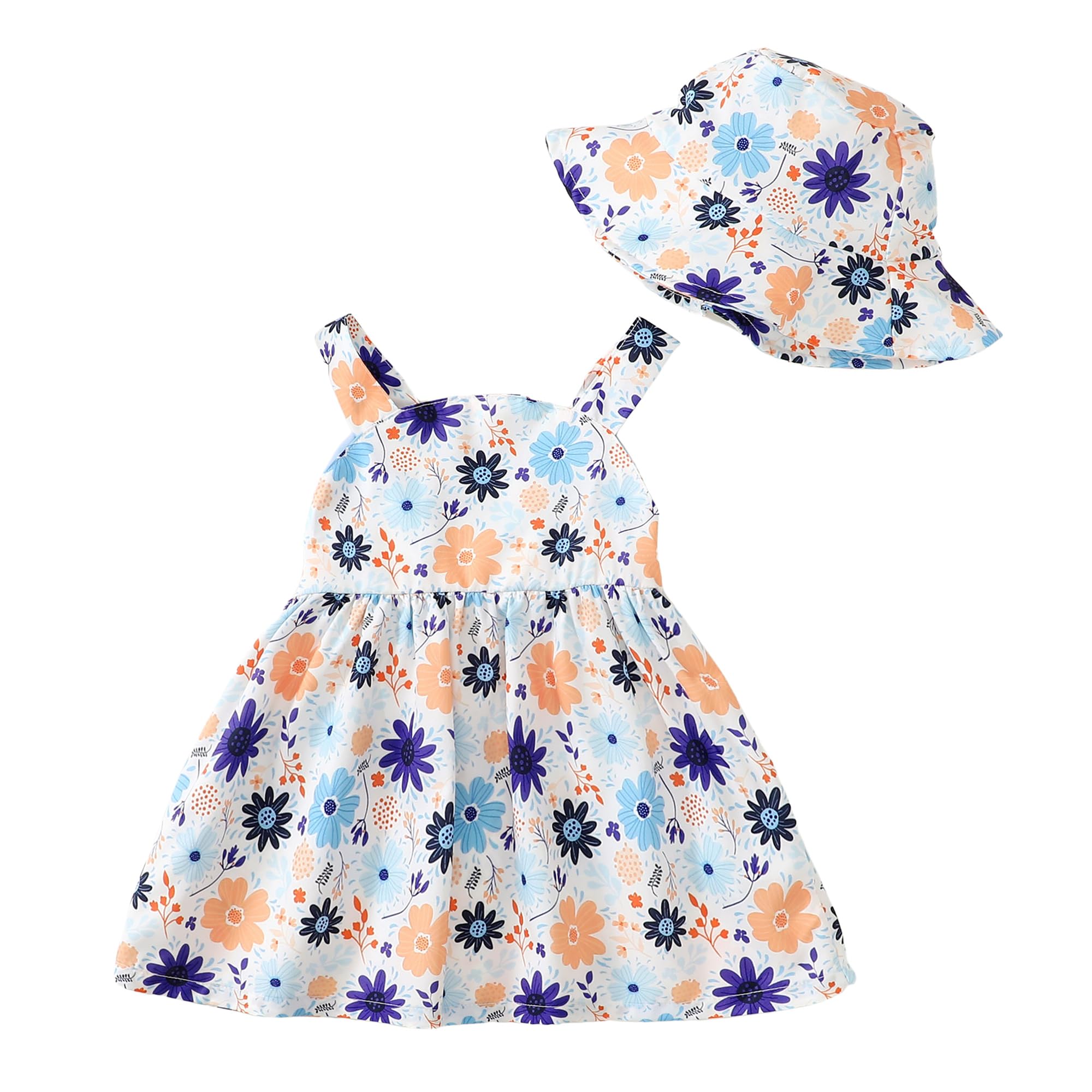 Baby Girl Boho Summer Dress with Hat — Floral Sleeveless Sundress