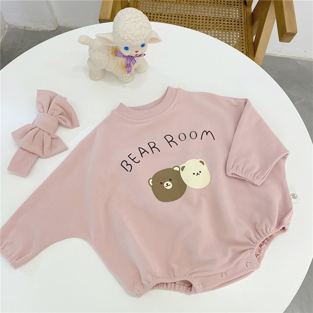 Cute Bear One-Piece Romper with Headband for Babies