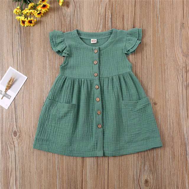Girls' Summer Dress with Ruffles & Pockets — Cotton Linen