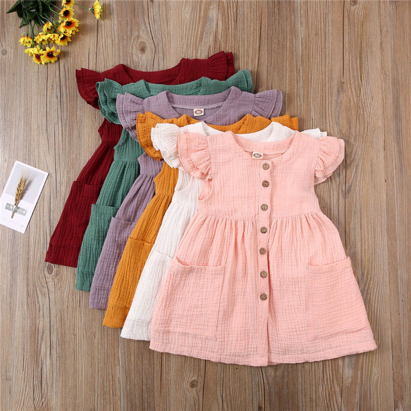 Girls' Summer Dress with Ruffles & Pockets — Cotton Linen