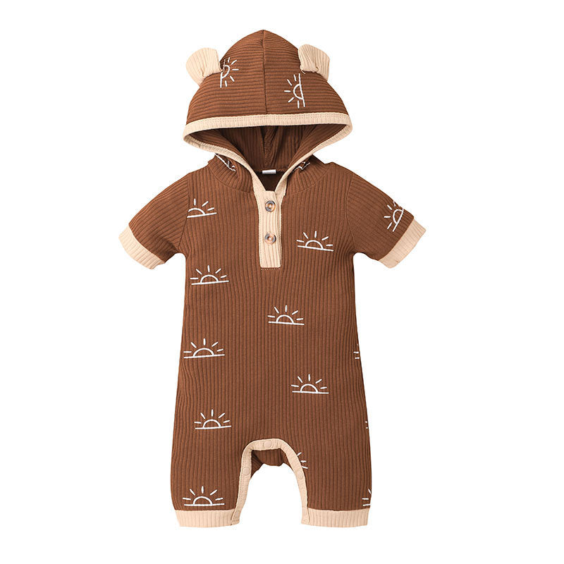 Baby & Kids Hooded Striped Jumpsuit – Soft Cotton Romper in 4 Colors (60–100cm)