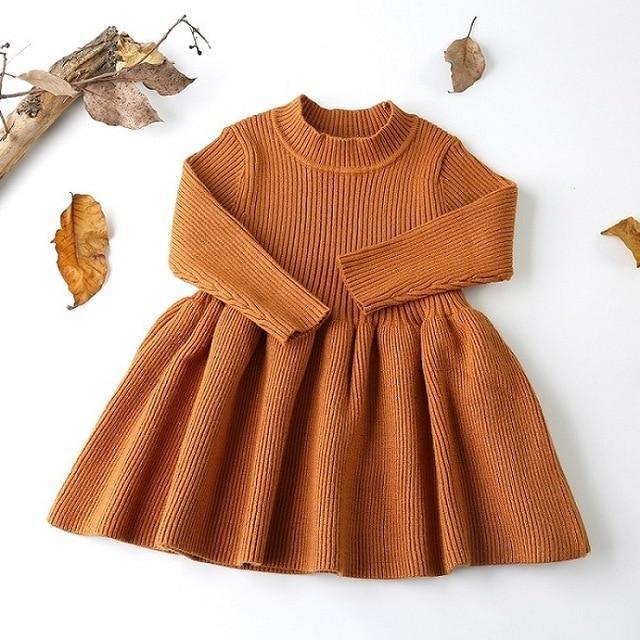 Girls' Knitted Dress & Sweater Set – Soft Cotton Outfit for Babies & Toddlers (66–100cm)