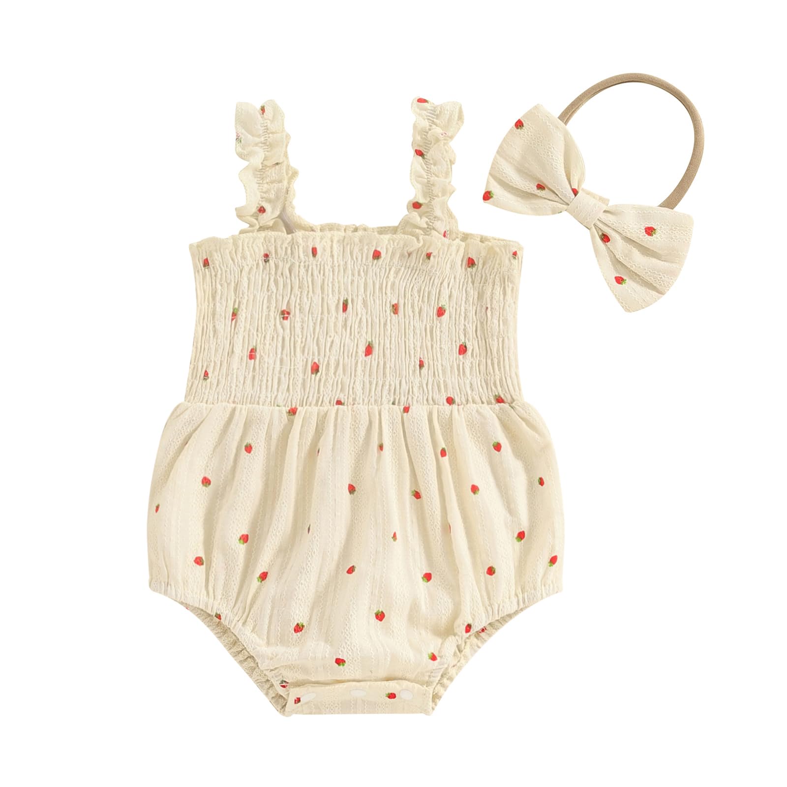 Baby Girl Summer Smocked Romper with Headband — Cotton Blend
