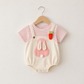 Baby Girl Cartoon Rabbit Striped Romper | Fake Two-Piece