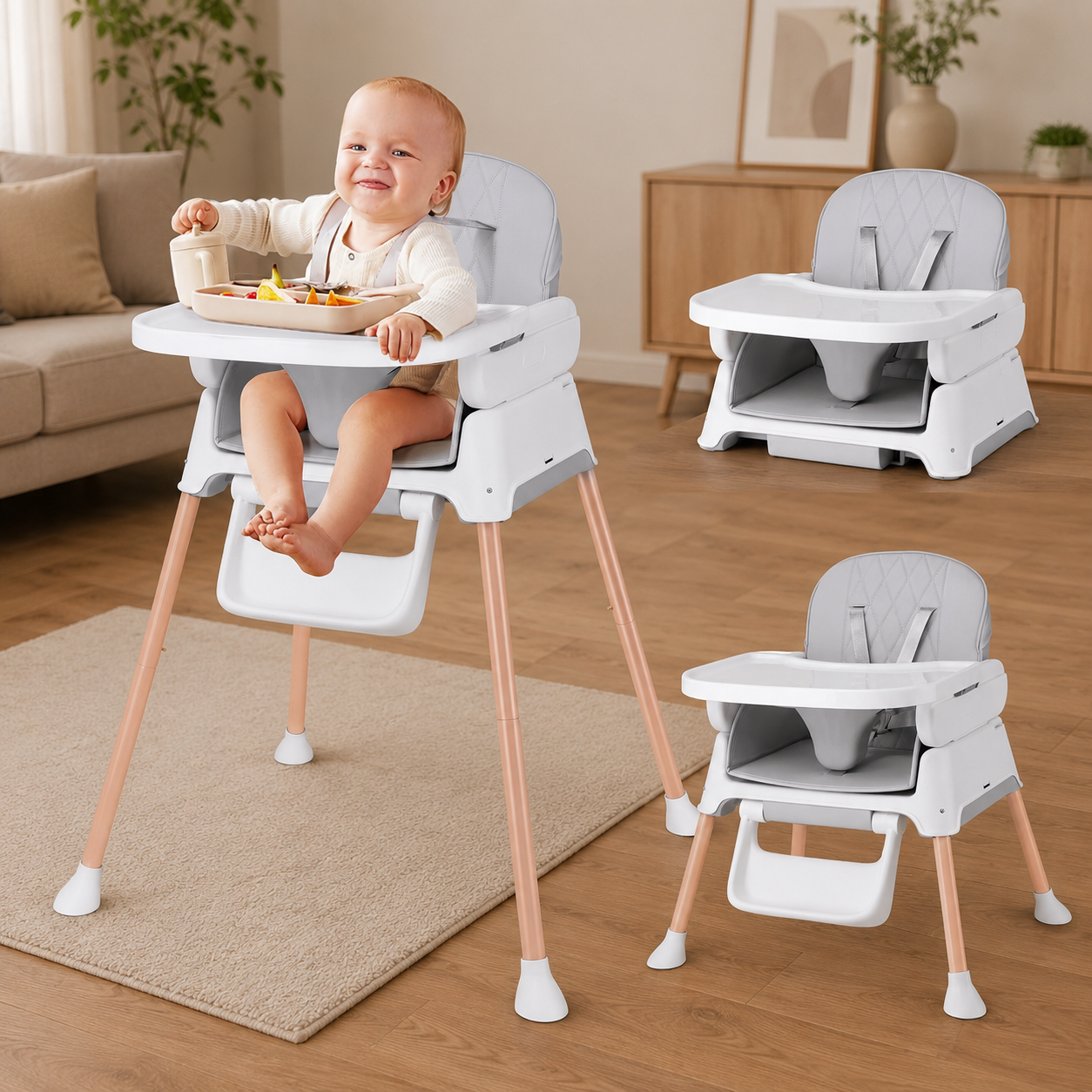 Bellababy 3-in-1 Baby High Chair | Convertible Booster & Play Chair | Ages 6-36M