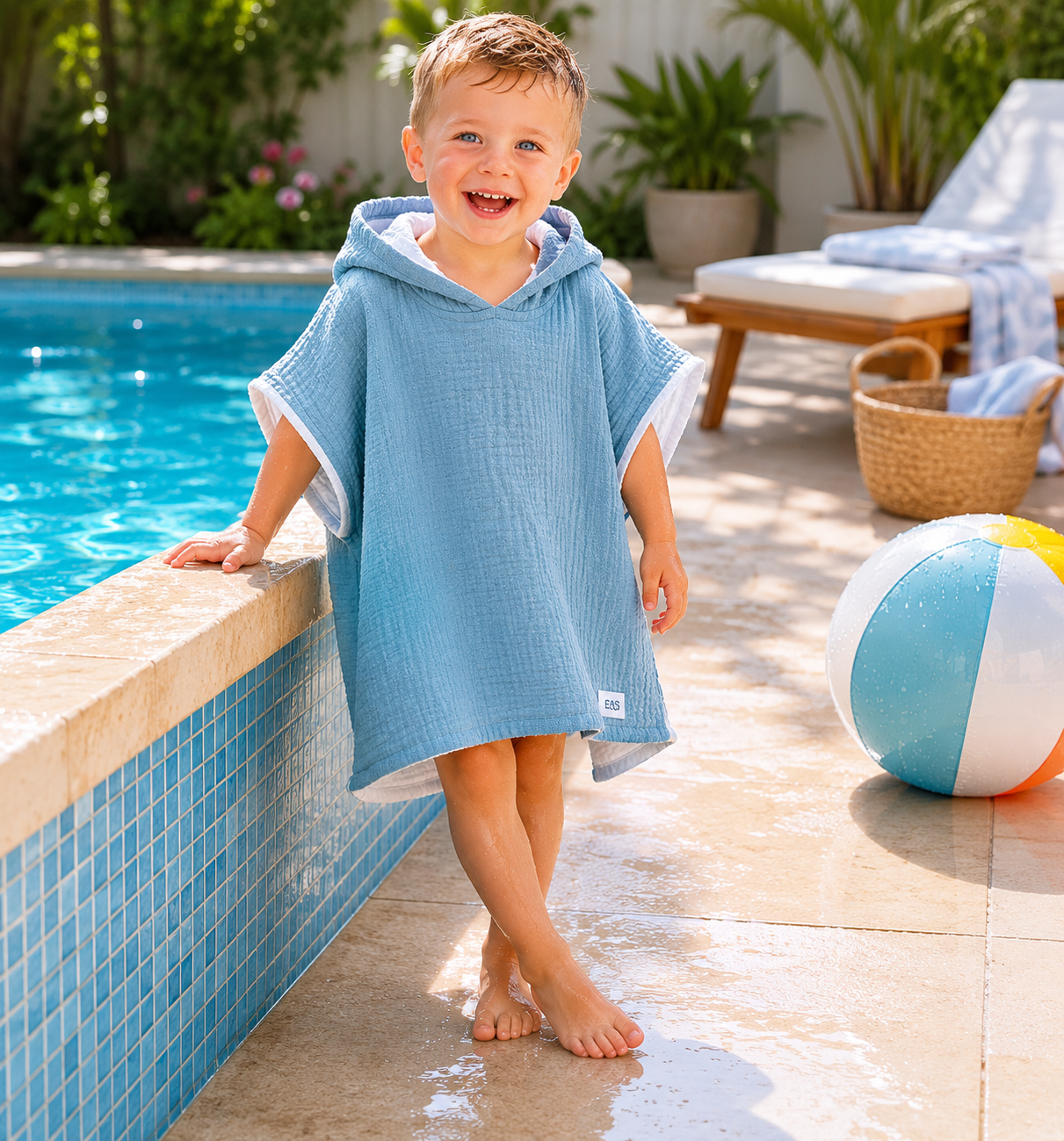 Elmwood Market Hooded Poncho Towel | Muslin & Organic Cotton | Beach & Bath | Kids 4-7