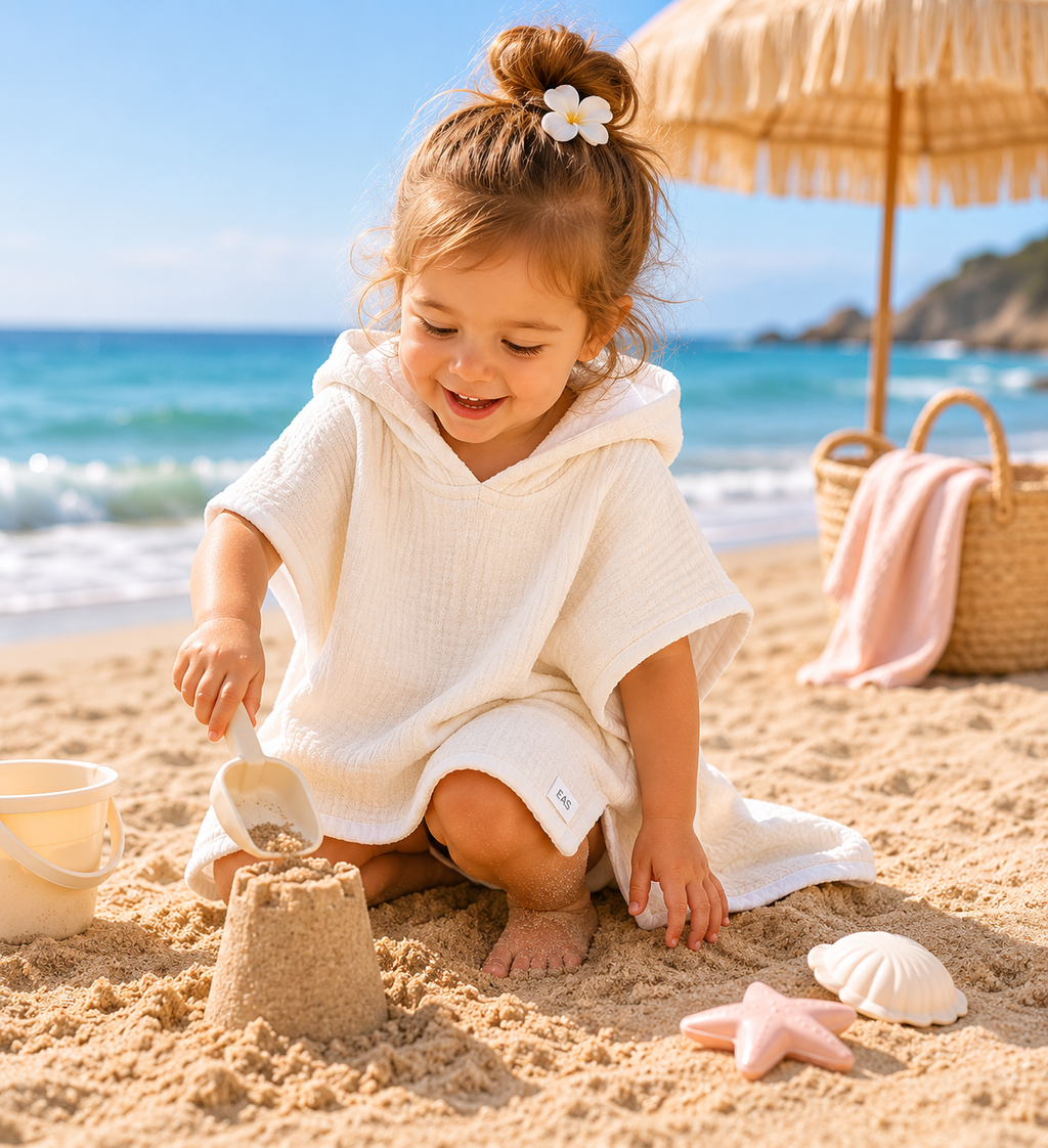Elmwood Market Hooded Poncho Towel | Muslin & Organic Cotton | Beach & Bath | Kids 4-7