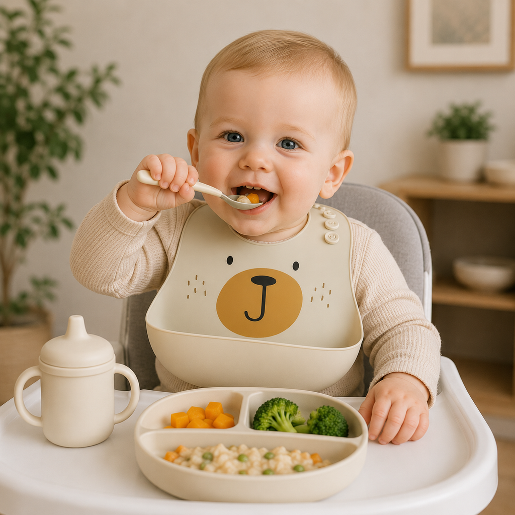 Bear Silicone Bib | BPA-Free Food Catcher | Soft & Adjustable | Unisex Baby & Toddler
