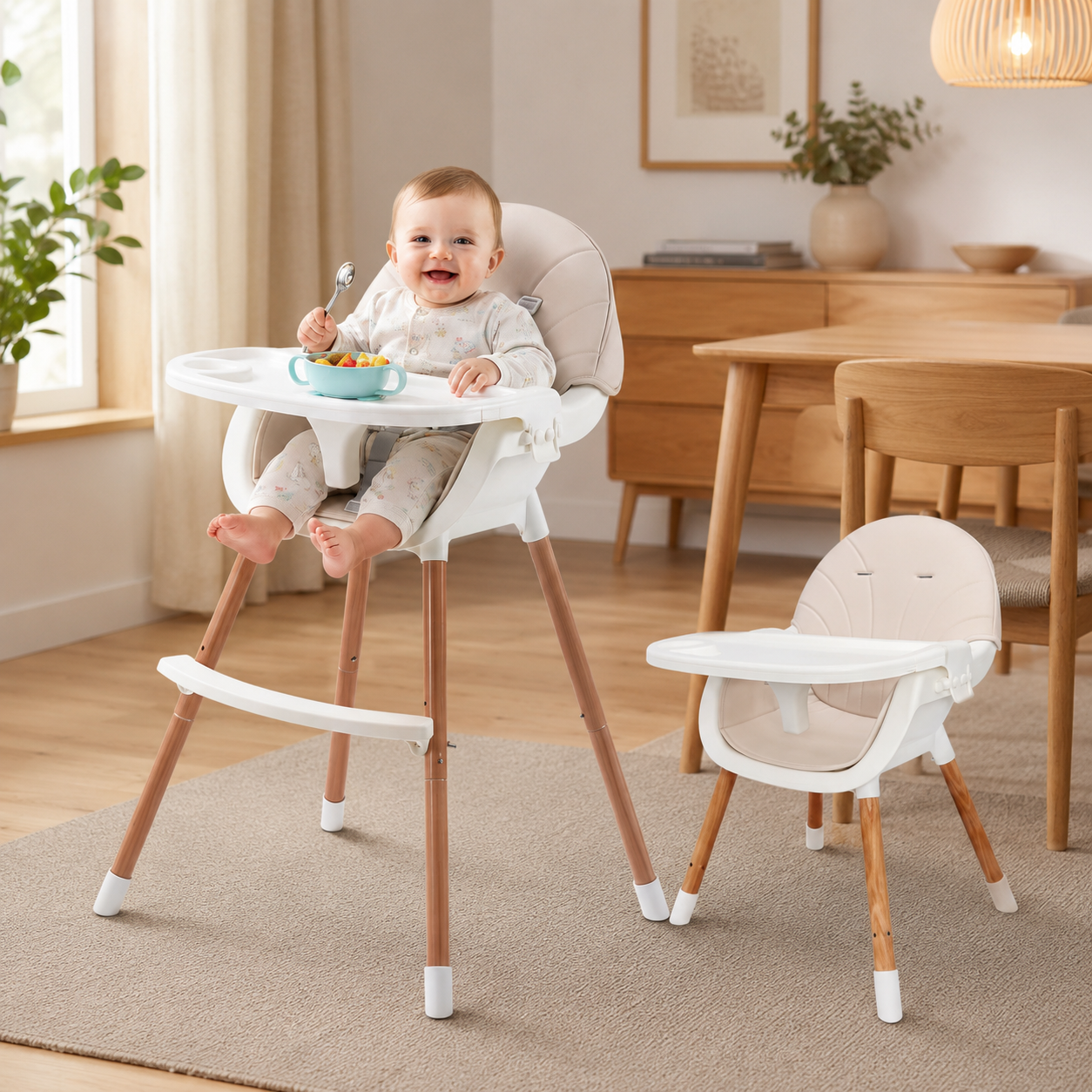 PandaEar 3-in-1 High Chair for Babies & Toddlers – Convertible with Removable Tray, 5-Point Safety Harness & Adjustable Legs