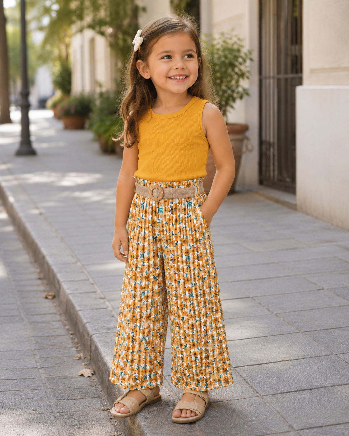 Girls 2-Piece Summer Outfit - Crop Tank Top & Wide Leg Pants Set for Teens (7-14Y)