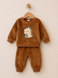 KIMI BEAR Toddler Boy 2-Piece Outfit | Bear Sweatshirt & Plaid Pants | Fall Winter | 12-18M