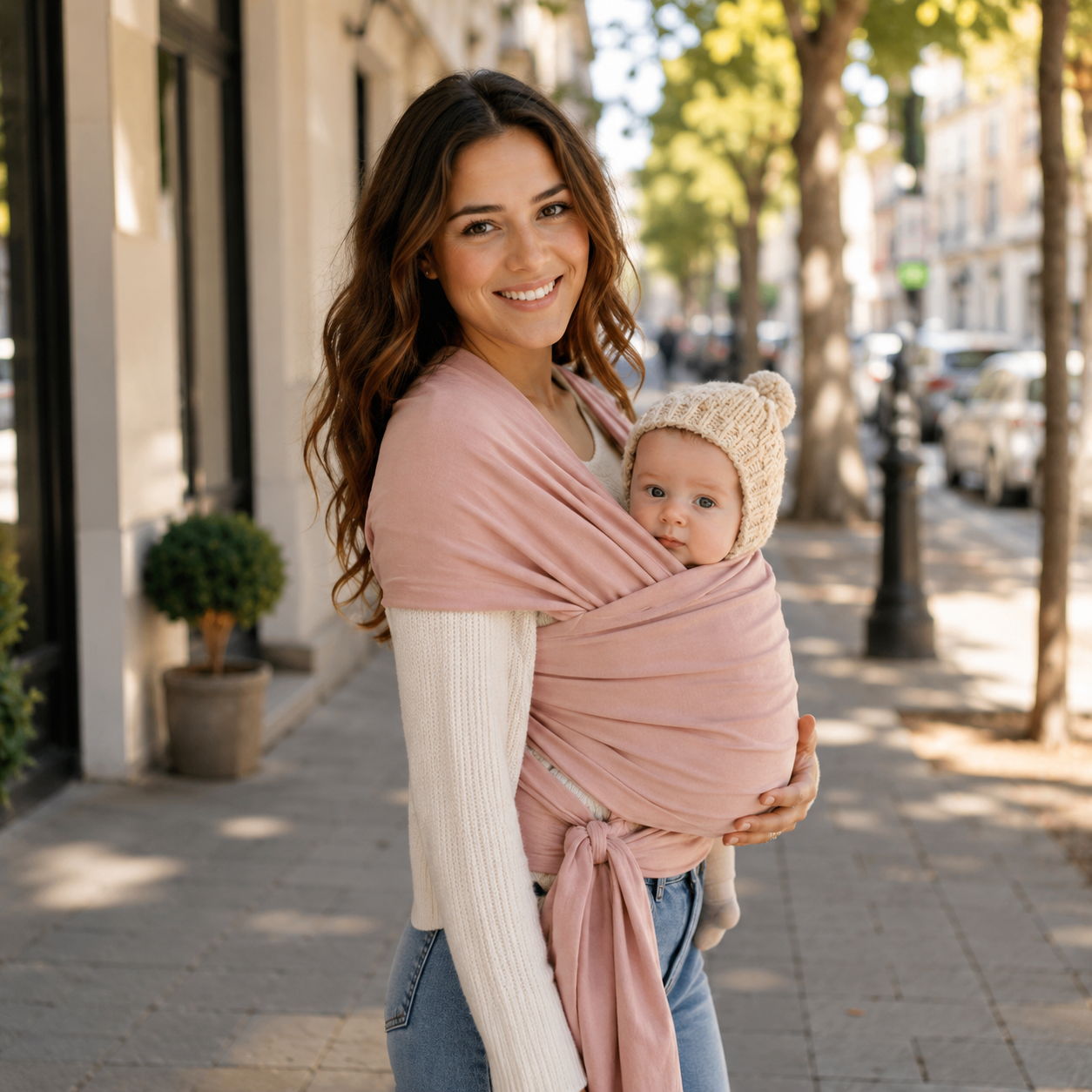 Mushie Baby Wrap Carrier | 100% Organic Cotton | Newborn Sling 8–35 lbs | Blush