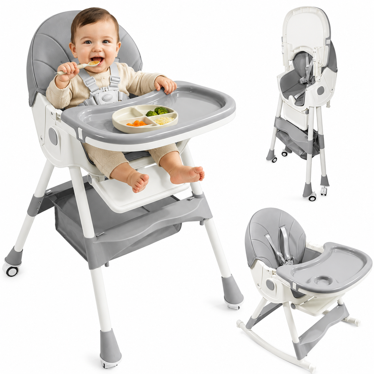 High Chairs for Babies and Toddlers with 360-Degree Rotatable Wheels, 6-in-1/3-in-1 Foldable and Portable Children's High Chair, Suitable for Babies of All Ages to Grow