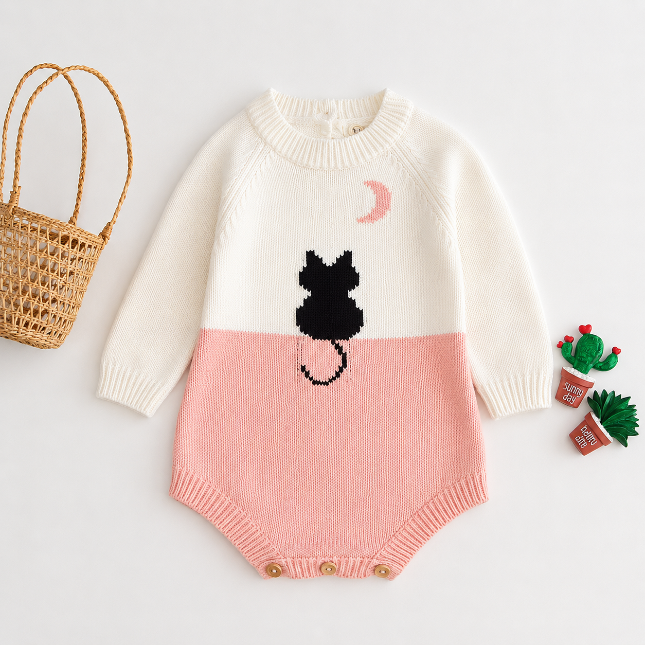 Knitted Cotton Baby Romper | Long-Sleeve Onesie for Babies 3-9 Months