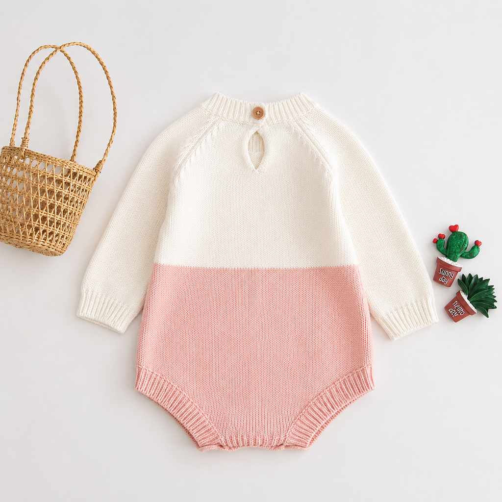 Knitted Cotton Baby Romper | Long-Sleeve Onesie for Babies 3-9 Months