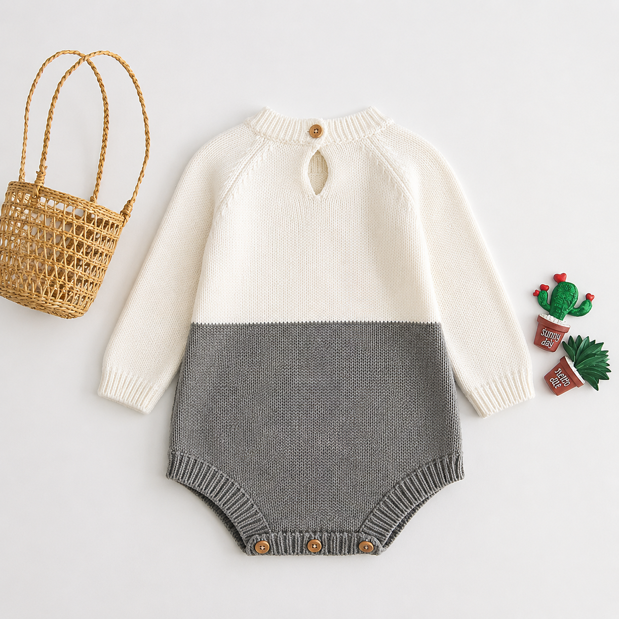 Knitted Cotton Baby Romper | Long-Sleeve Onesie for Babies 3-9 Months
