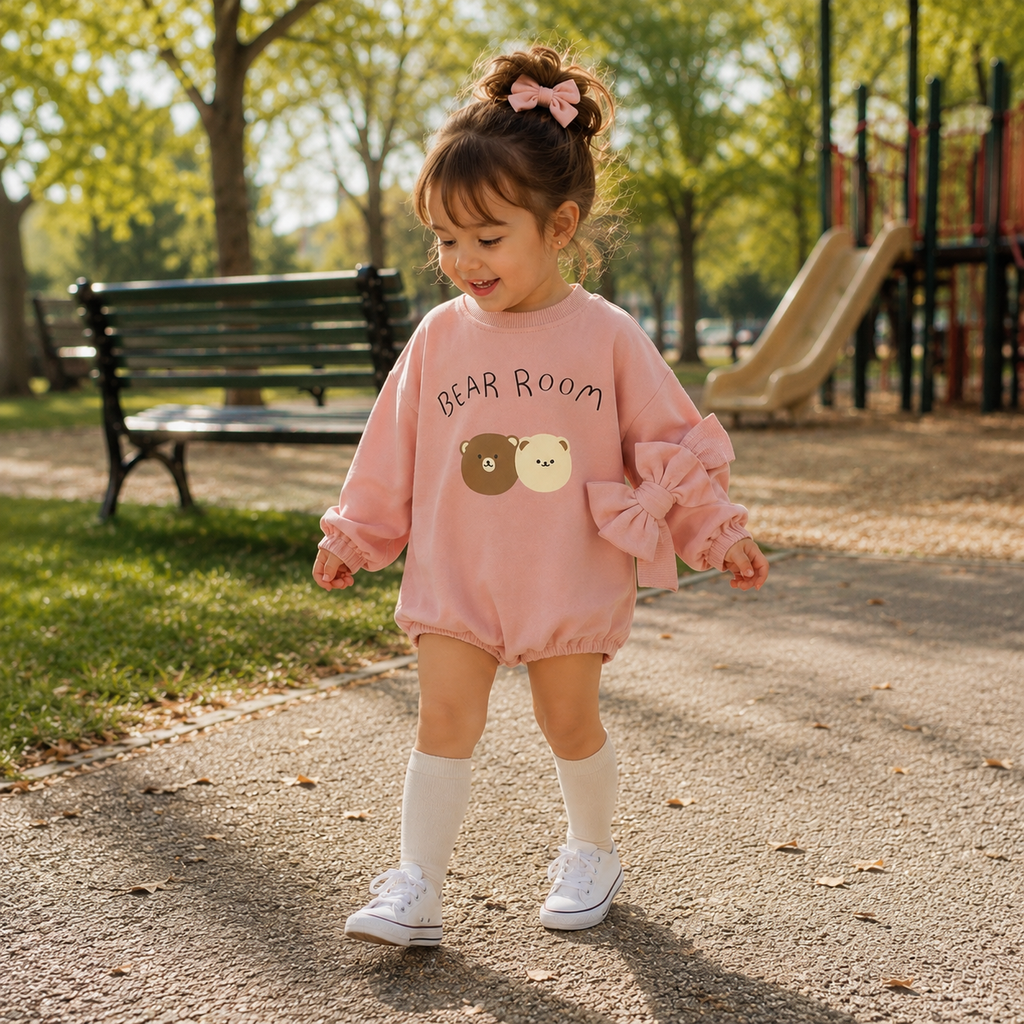 Cute Bear One-Piece Romper with Headband for Babies