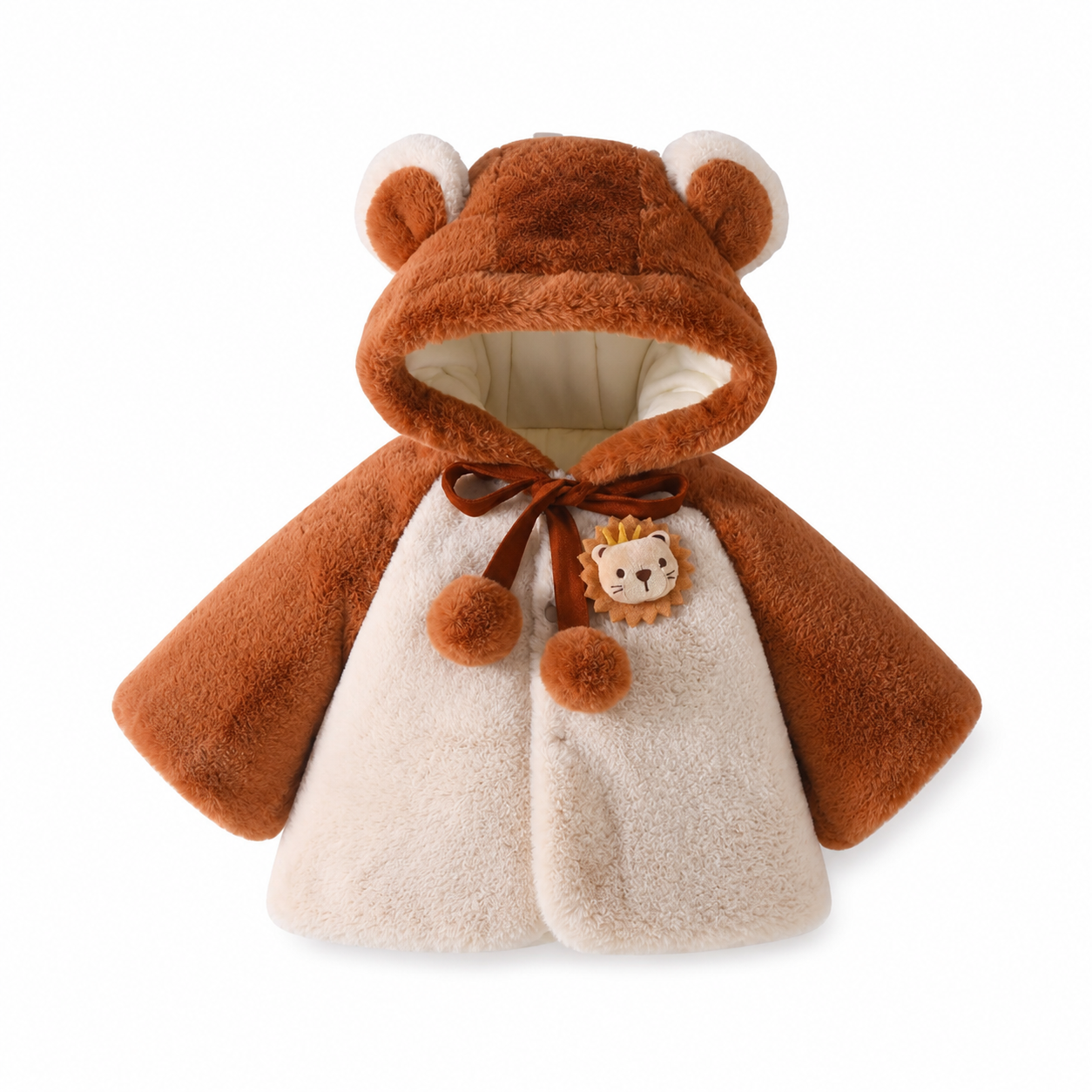 Poncho Leãozinho | Plush Baby Cape for Winter | 6 Months to 3 Years