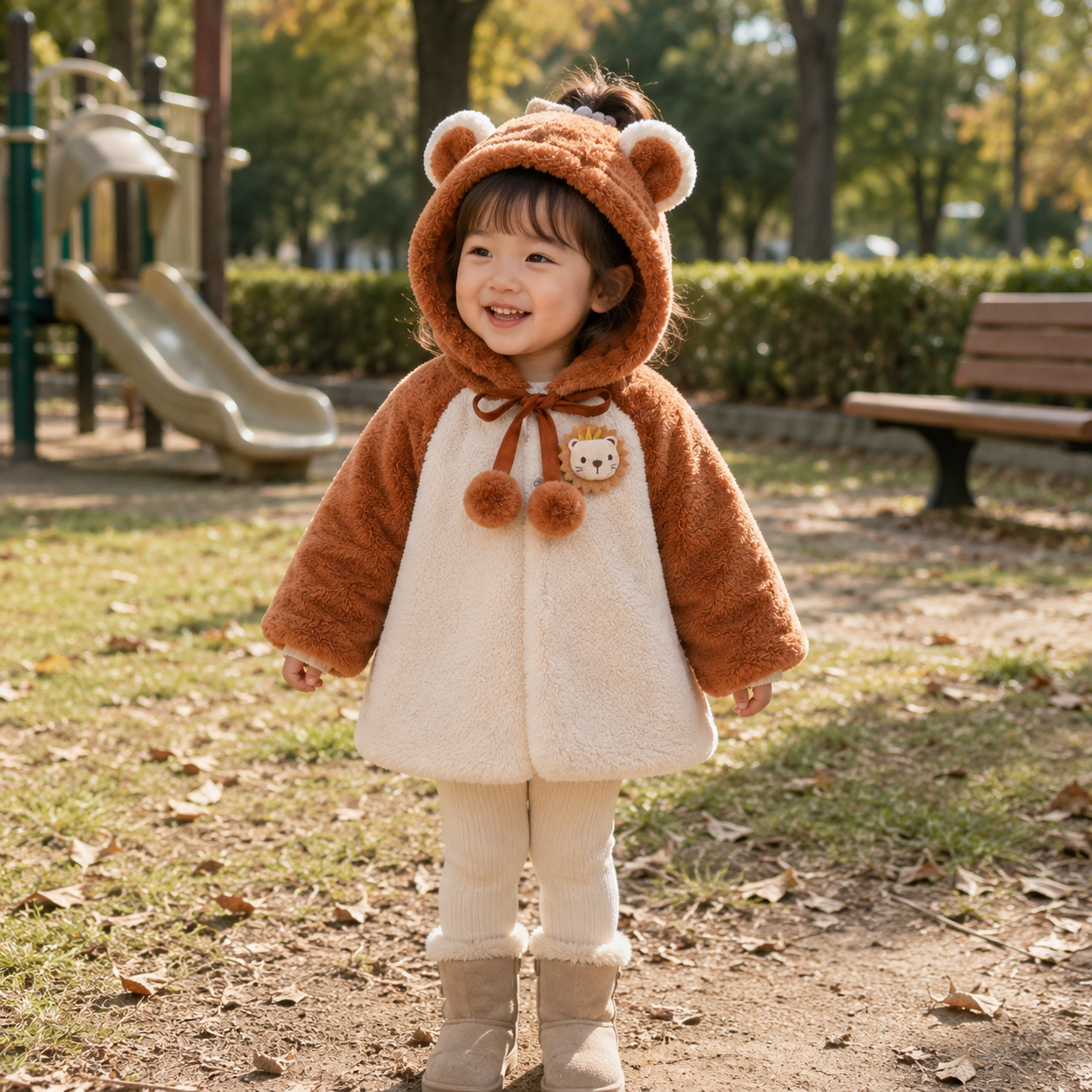 Poncho Leãozinho | Plush Baby Cape for Winter | 6 Months to 3 Years