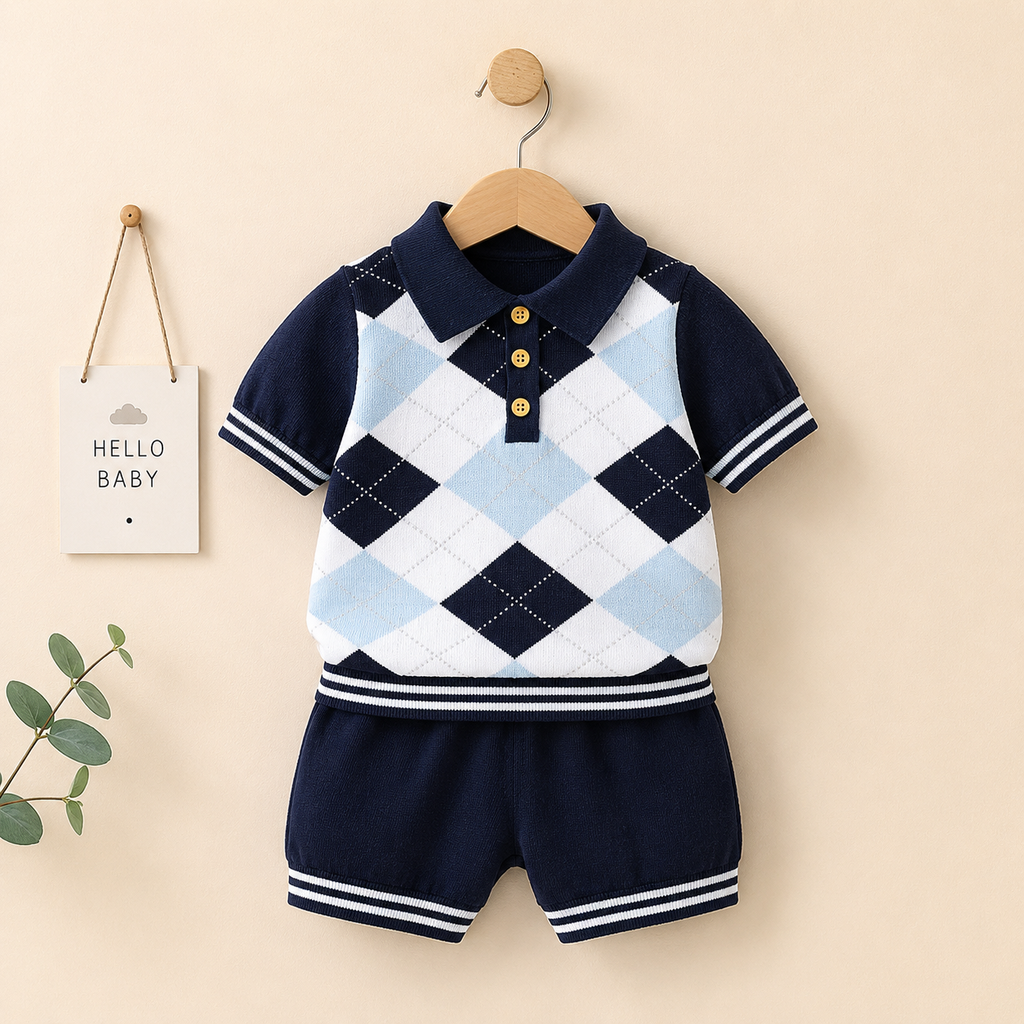 Baby Summer Cotton Set | British Style Short Sleeve Outfit for Boys & Girls