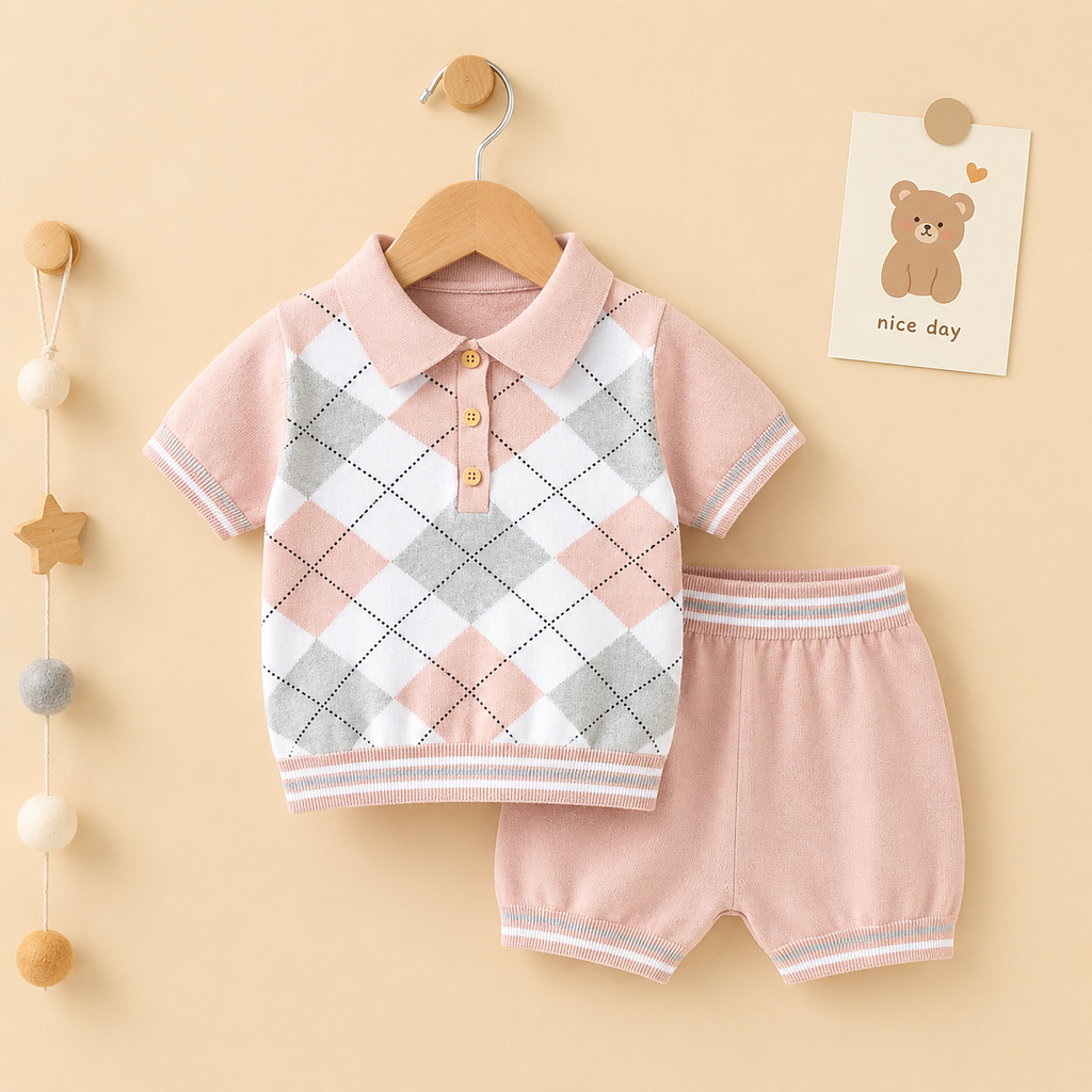 Baby Summer Cotton Set | British Style Short Sleeve Outfit for Boys & Girls