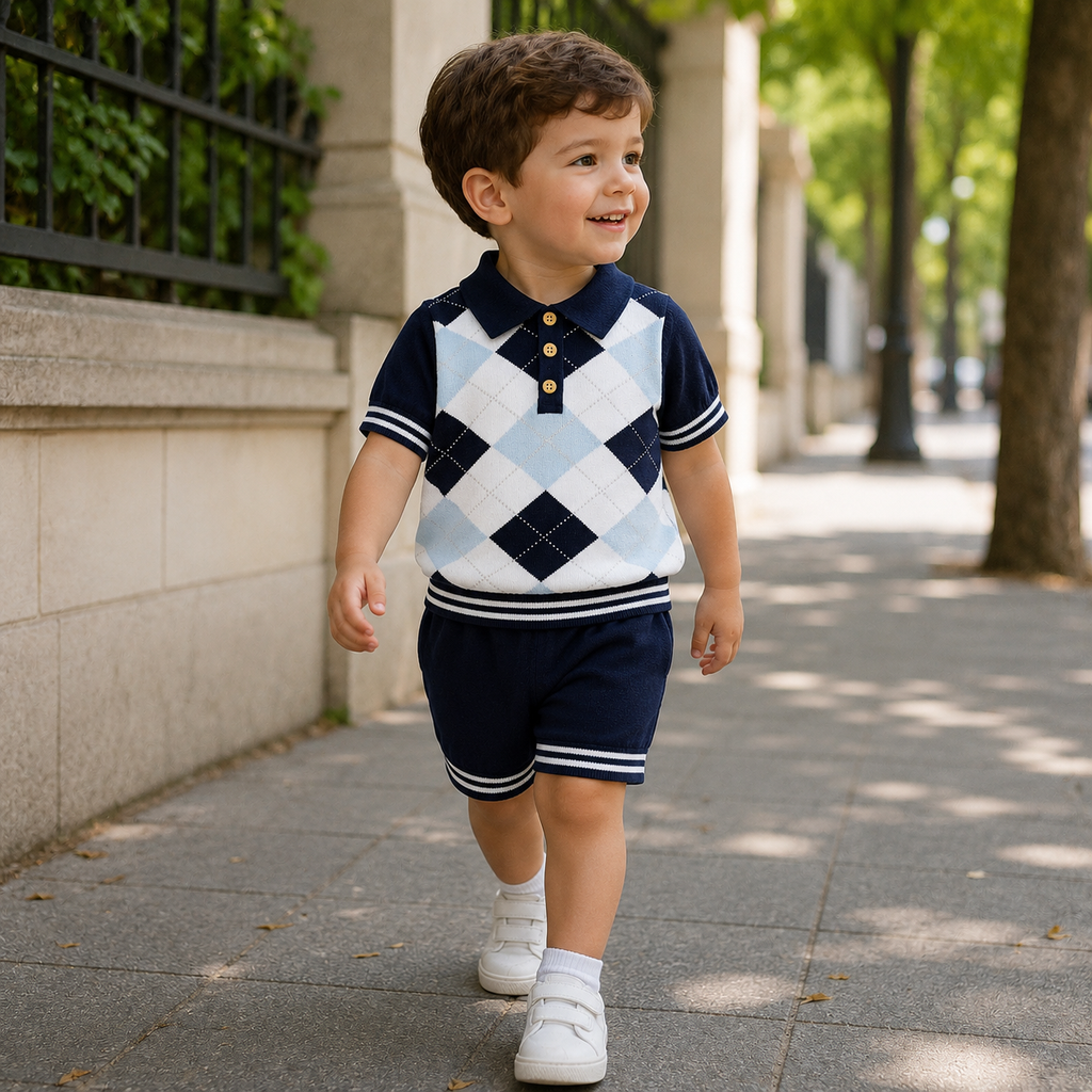 Baby Summer Cotton Set | British Style Short Sleeve Outfit for Boys & Girls