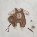 Baby Hooded Suspender Jumpsuit – Soft Cotton Romper in Khaki & White (66–90cm)