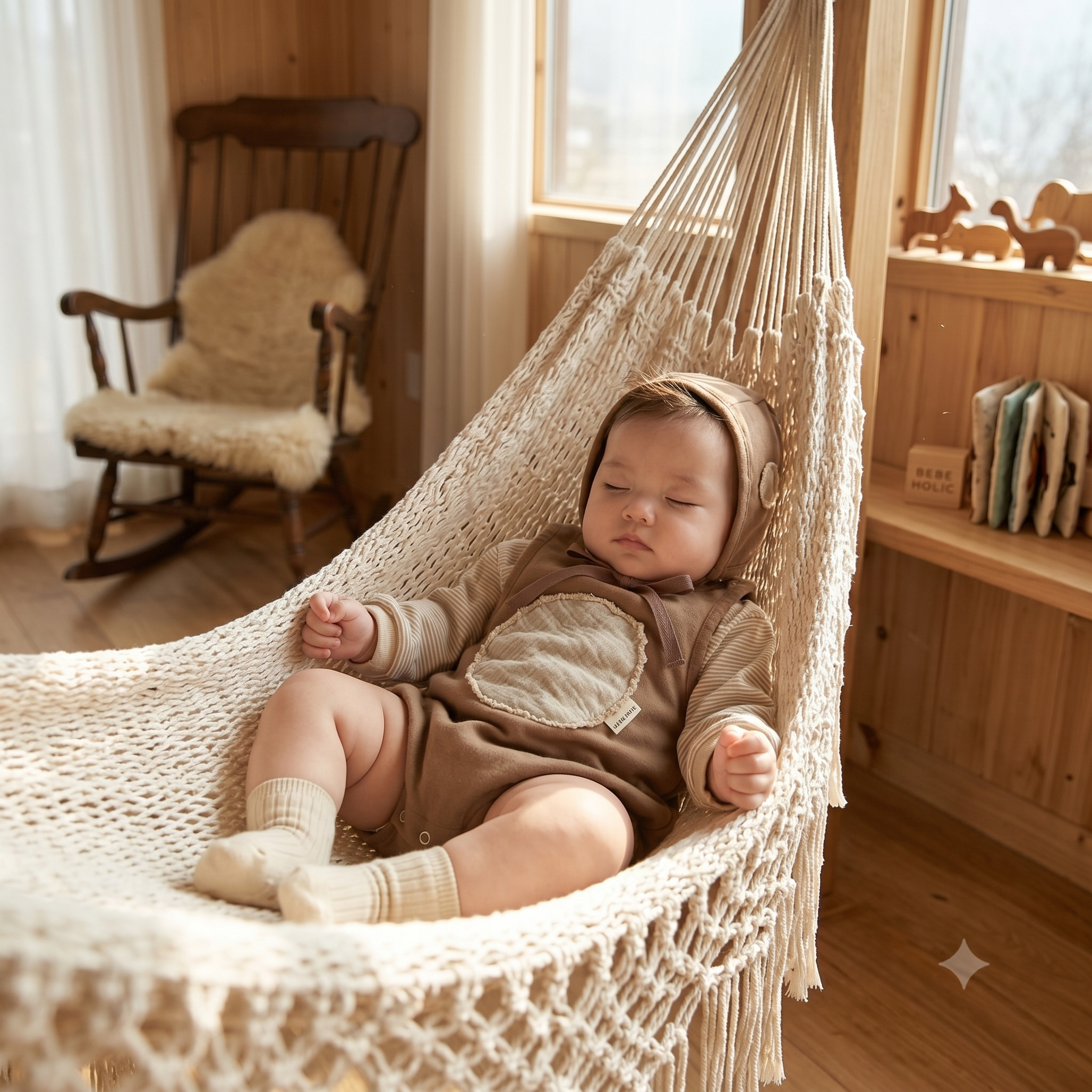 Baby Hooded Suspender Jumpsuit – Soft Cotton Romper in Khaki & White (66–90cm)