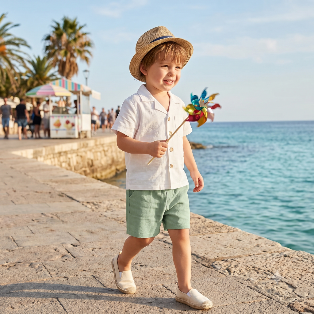 Baby Boy Summer Outfit Set — Cotton Linen Shirt & Shorts