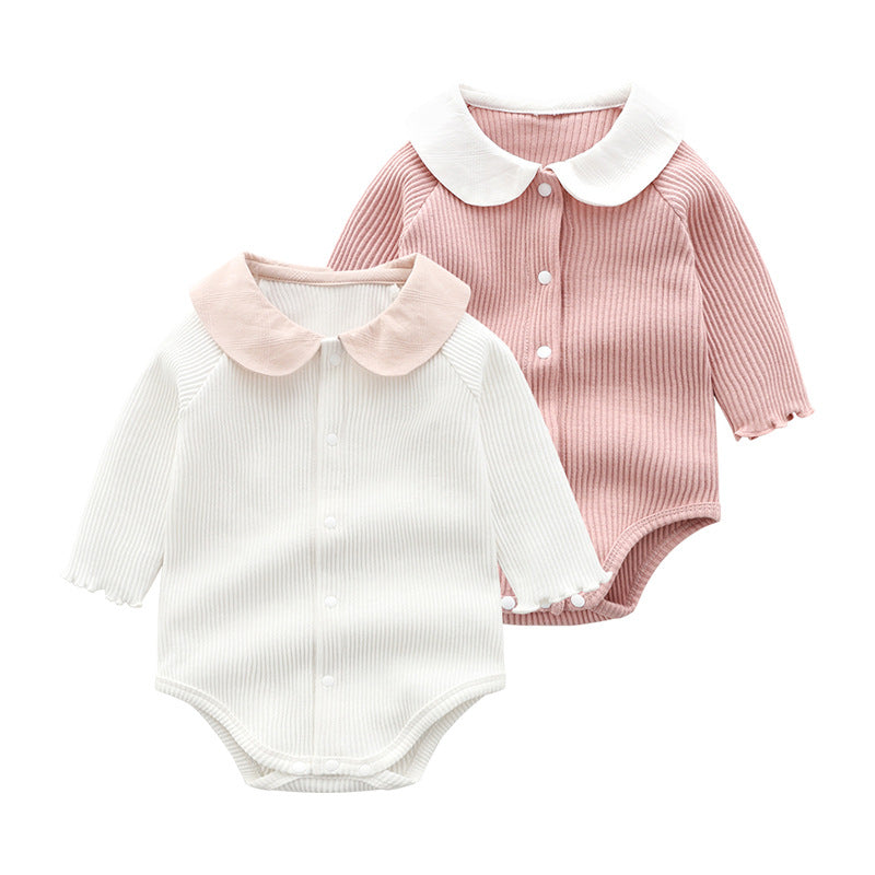 Baby Girl Stretch Bodysuit – Soft 95% Cotton Knit Romper in White & Pink (59–80cm)